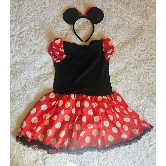 Disney Red, Black & White Minnie Mouse Costume Dress W Headband & Ears Girls 5T - Picture 3 of 11